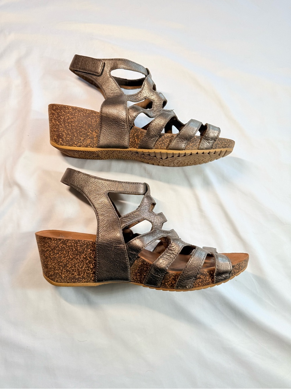 Dansko Metallic Pewter Leather Wedge Sandals Comfort Heels EU 42 / US 11.5- 12